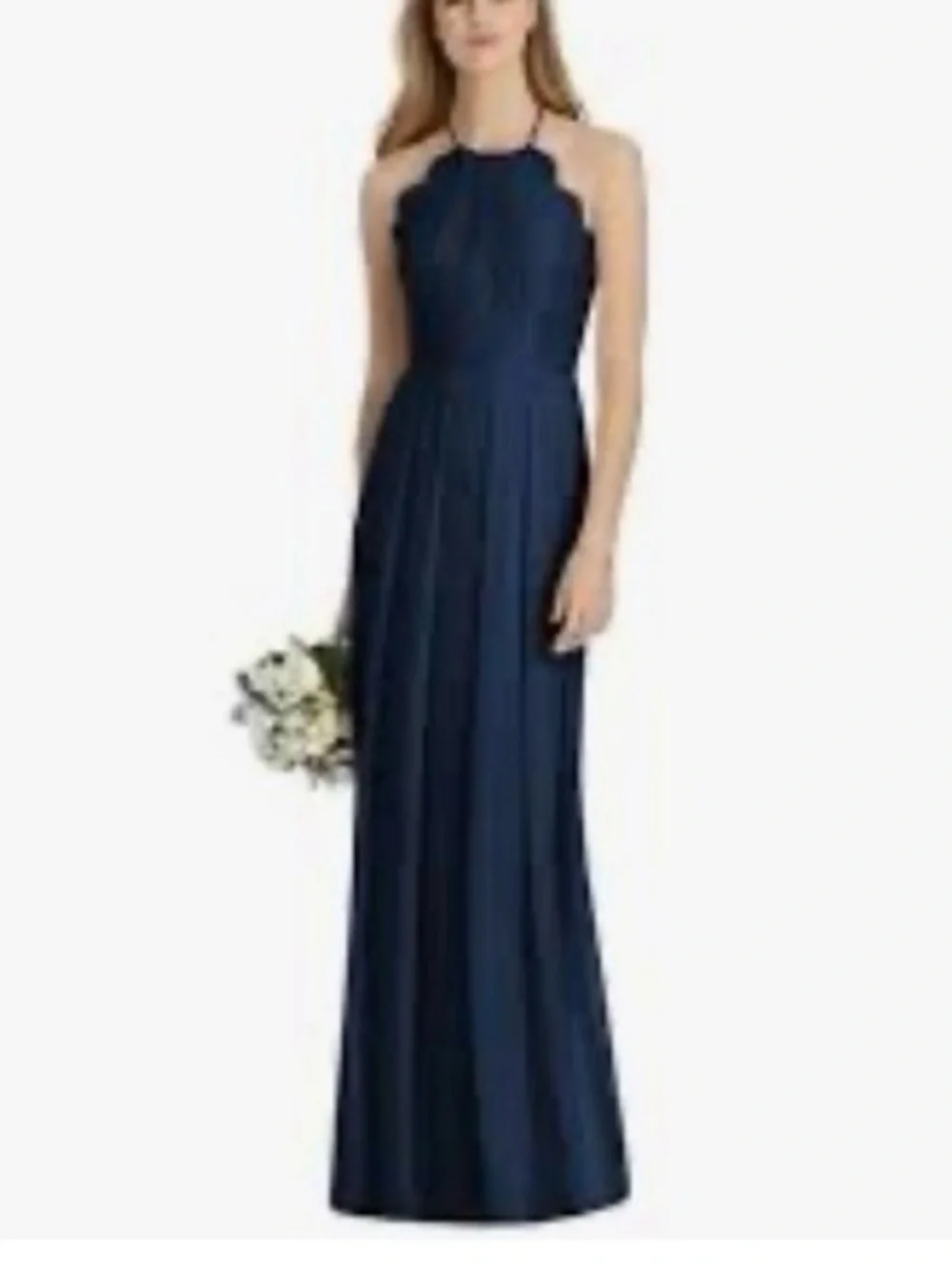Lela Rose Navy Blue Lace Halter Chiffon Maxi Gown| 2